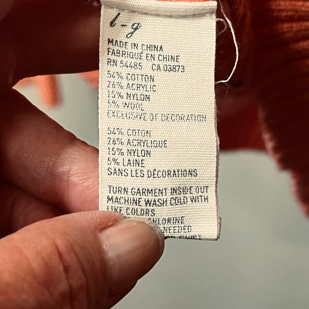 American Eagle Sweater Y2K Academia Peach Deep V Neck Long Sleeve Ribbed Knit L - Picture 6 of 6